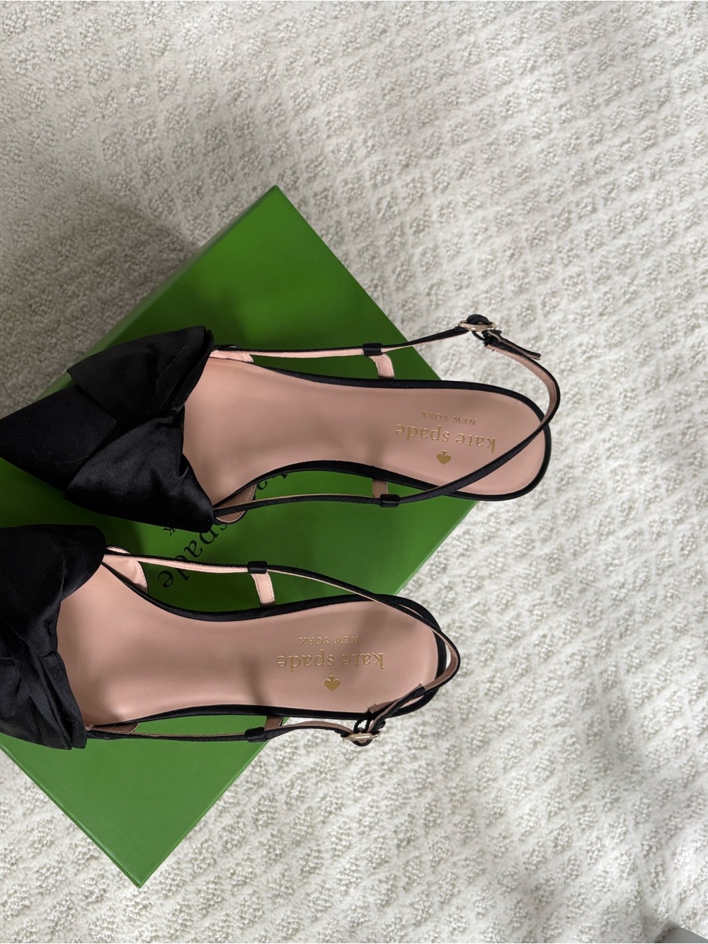 kate spade black bow slingback heels with blush insole